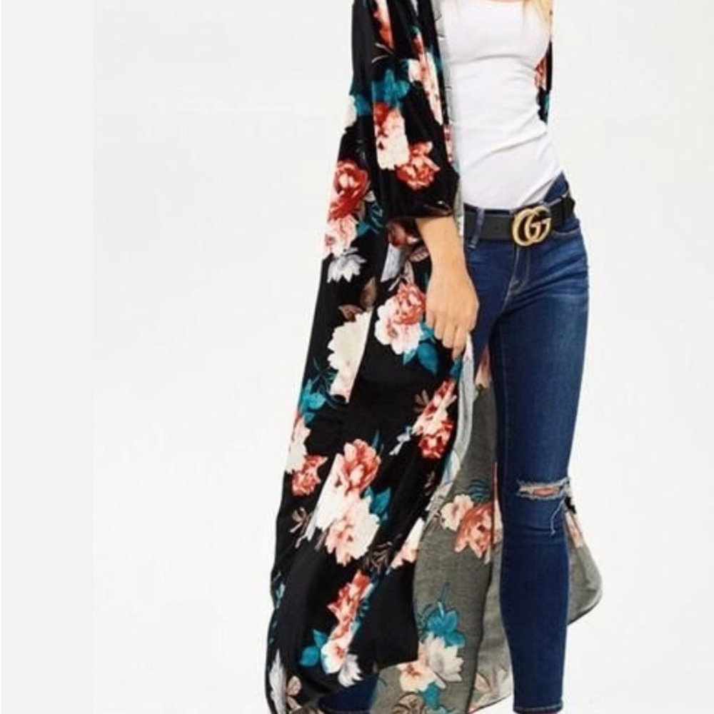 Brand new long floral velvet kimono